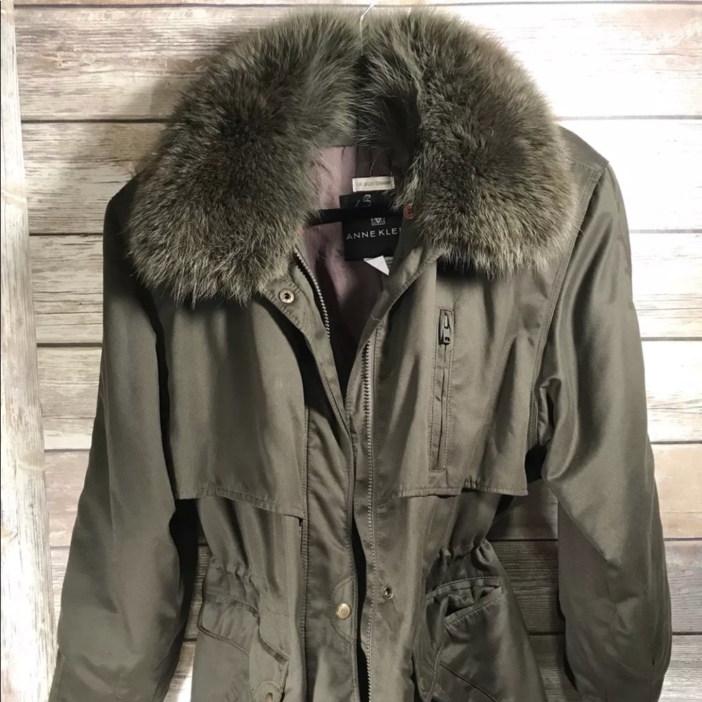Anne Klein Fur Collar Coat/Jacket Army Green
